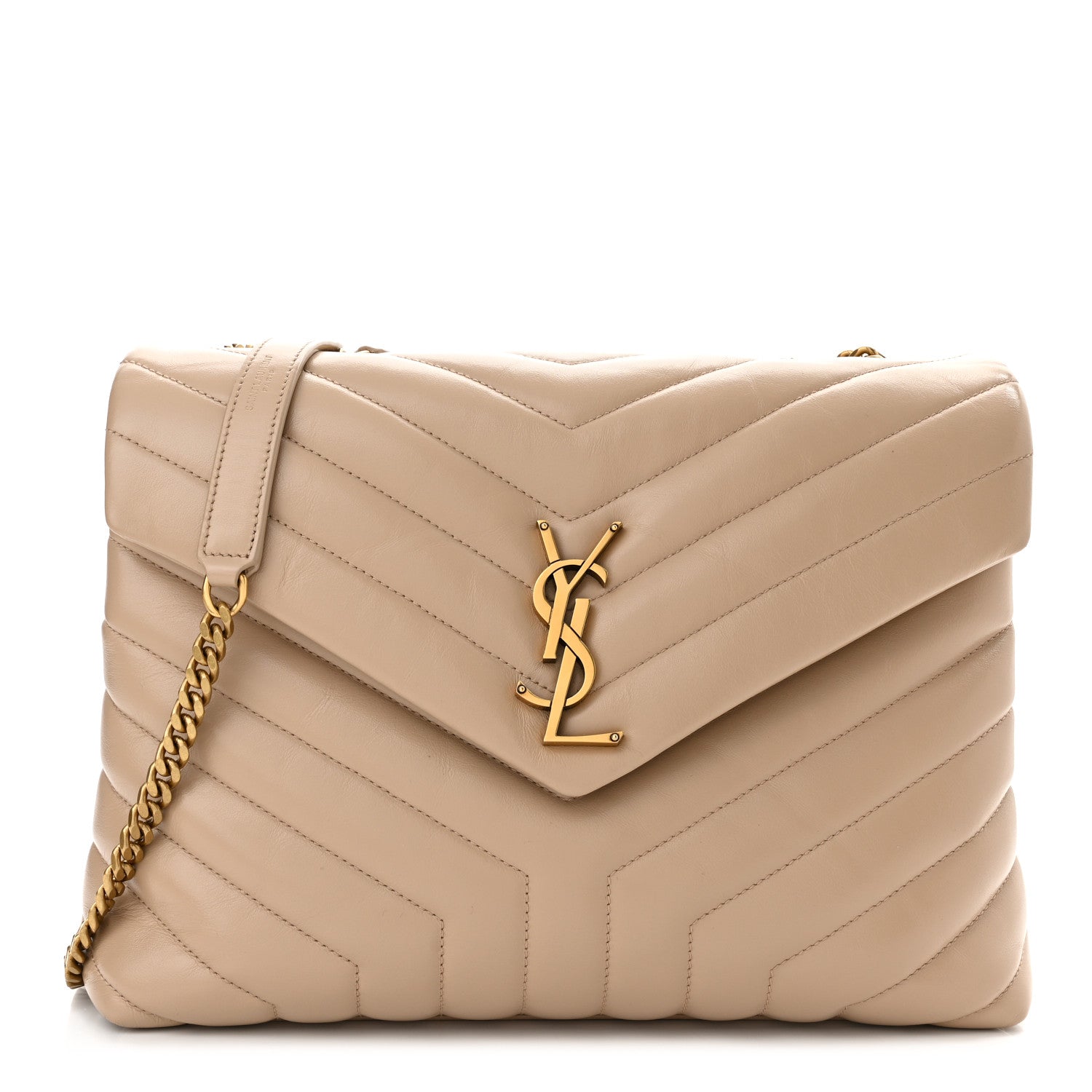 Saint Laurent Calfskin Y Quilted Monogram Medium Loulou Chain Satchel Dark Beige 1 of 10