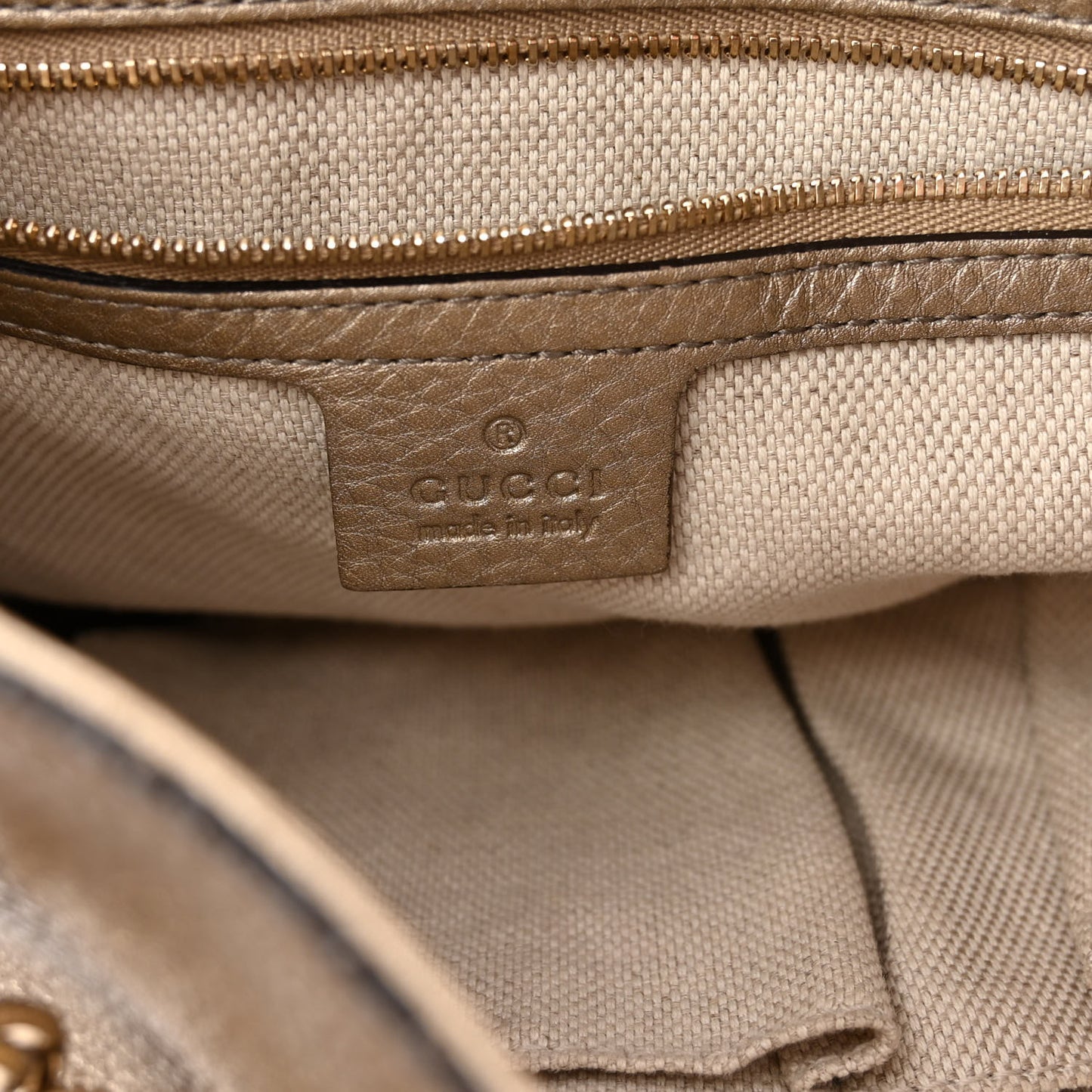 Metallic Pebbled Calfskin Medium Soho Chain Shoulder Bag Golden Beige