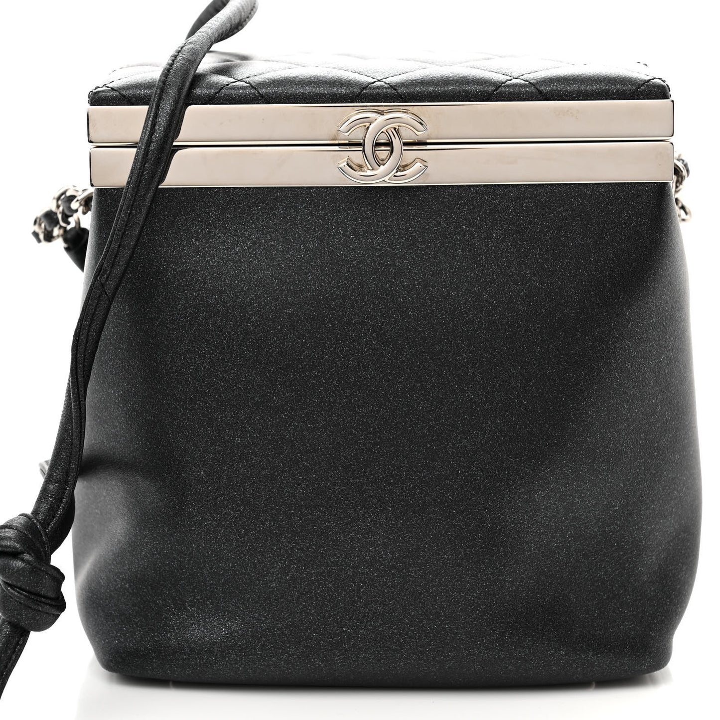 Metallic Lambskin Quilted CC Vanity With Chain Black