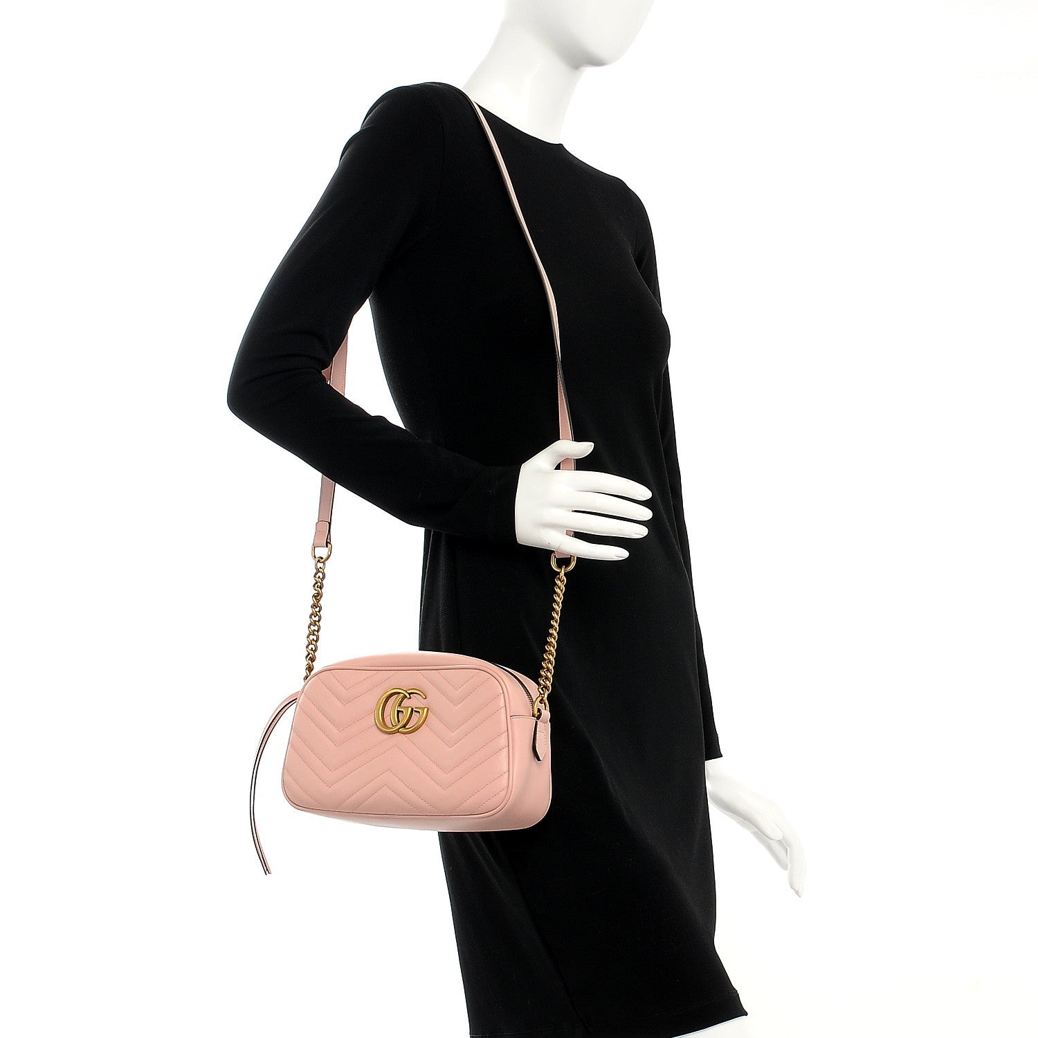 Gucci Calfskin Matelasse Small GG Marmont Chain Shoulder Bag Perfect Pink 2 of 8