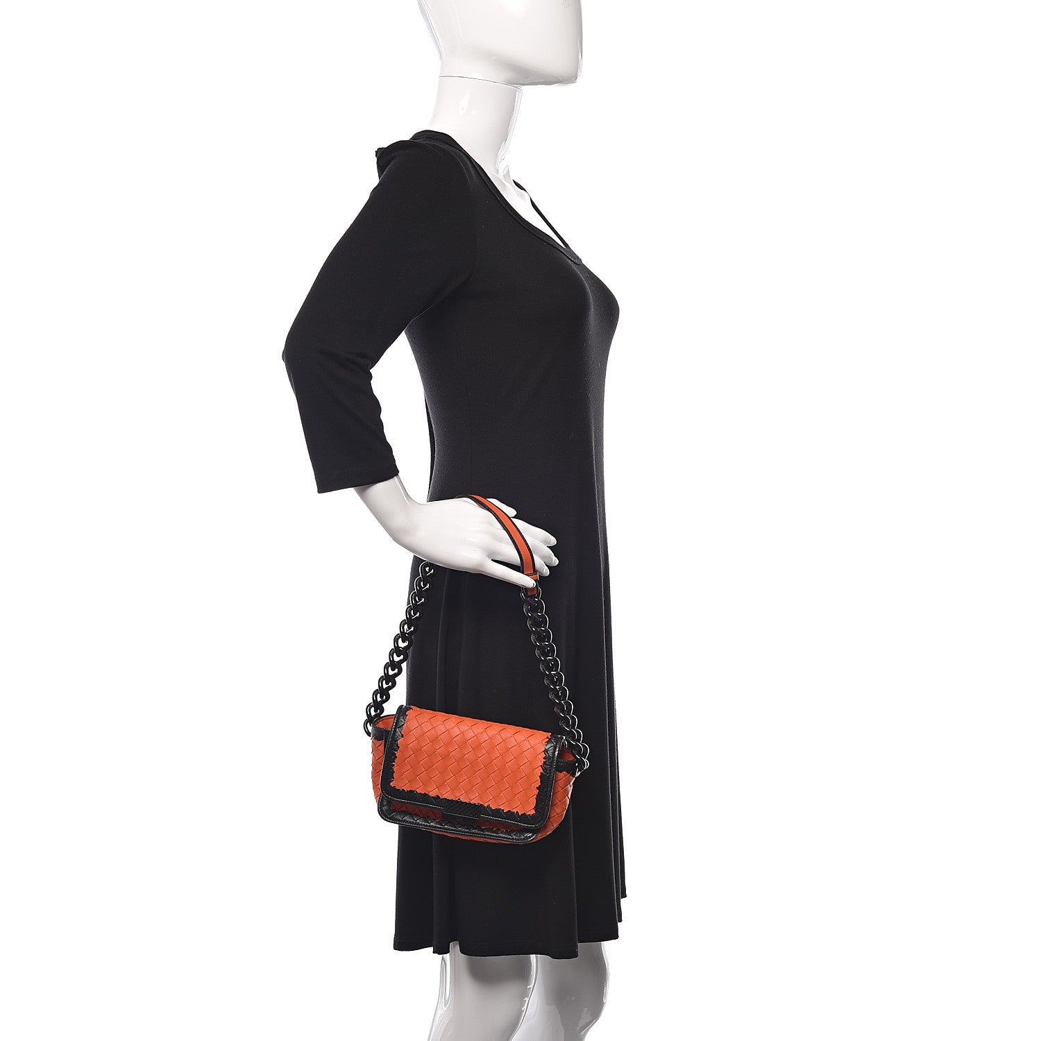 Bottega Veneta Nappa Intrecciato Mini Glass Shoulder Bag Orange Black 2 of 11