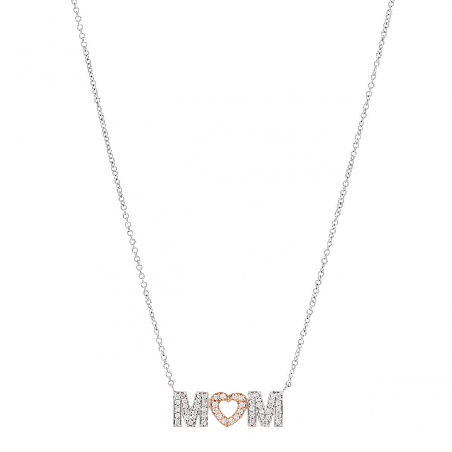 Tiffany 18K White Rose Gold Diamond MOM Pendant Necklace 1 of 6