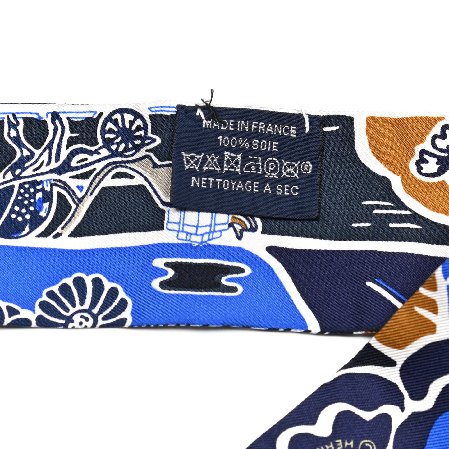 Silk Bingata Sticker Twilly Marine Tabac Bleu Vif