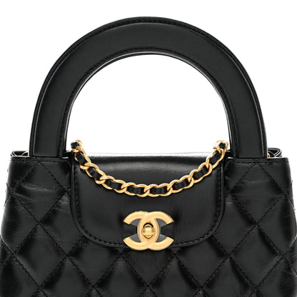 Chanel Shiny Aged Calfskin Quilted Nano Kelly Shopper Black 8 of 11