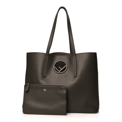 Fendi Vitello Vienna Enamel F is Fendi Shopping Tote Carbone Tobacco 1 of 12