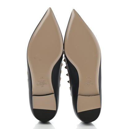Valentino Garavani Calfskin Nappa Rockstud Ballerina Flats 37.5 Black Poudre 5 of 9