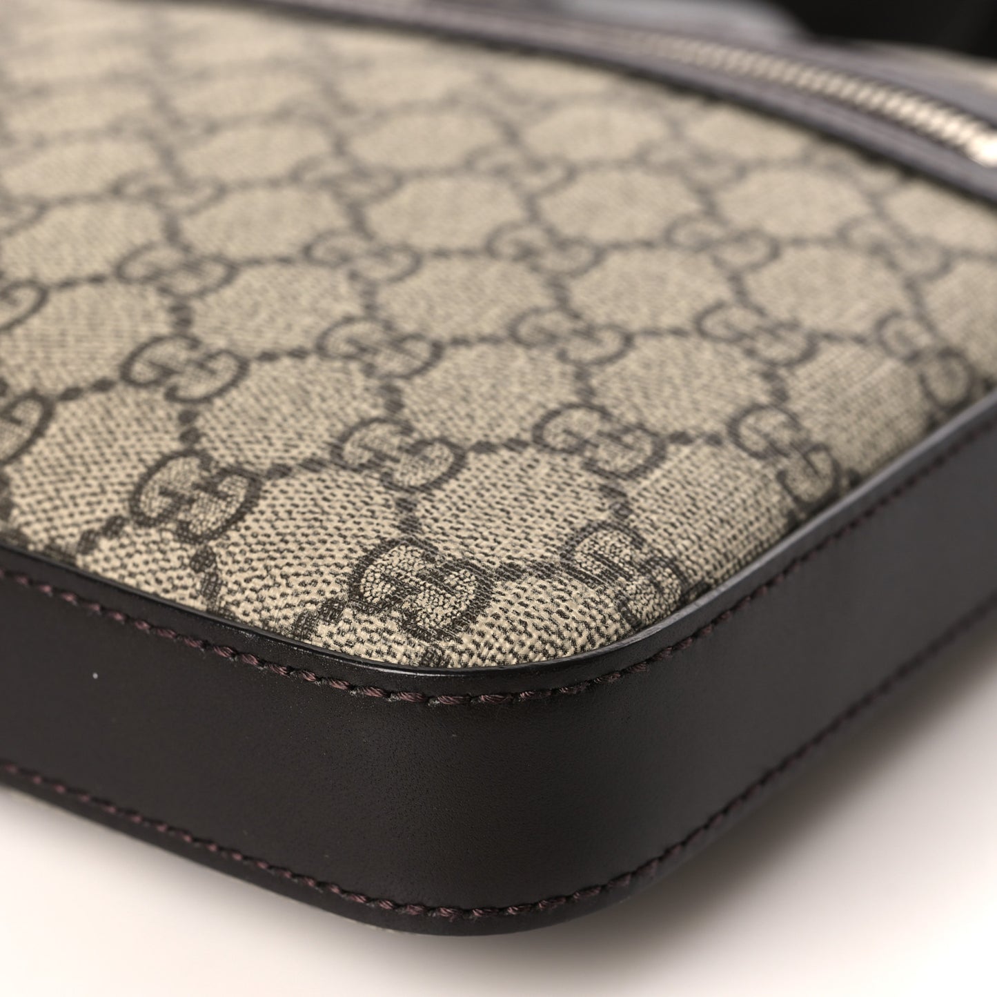 GG Supreme Monogram Selleria Calfskin Small Flat Messenger Bag Beige Ebony Cocoa Marrone Scuro