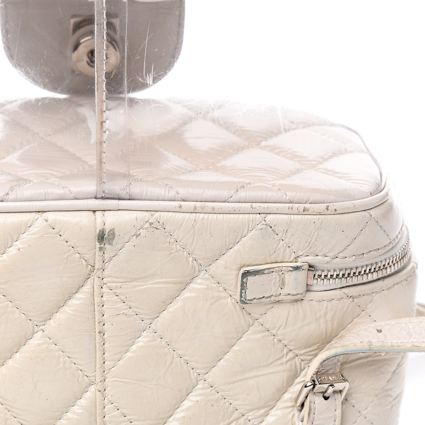 Crumpled Calfskin PVC Quilted Backpack White