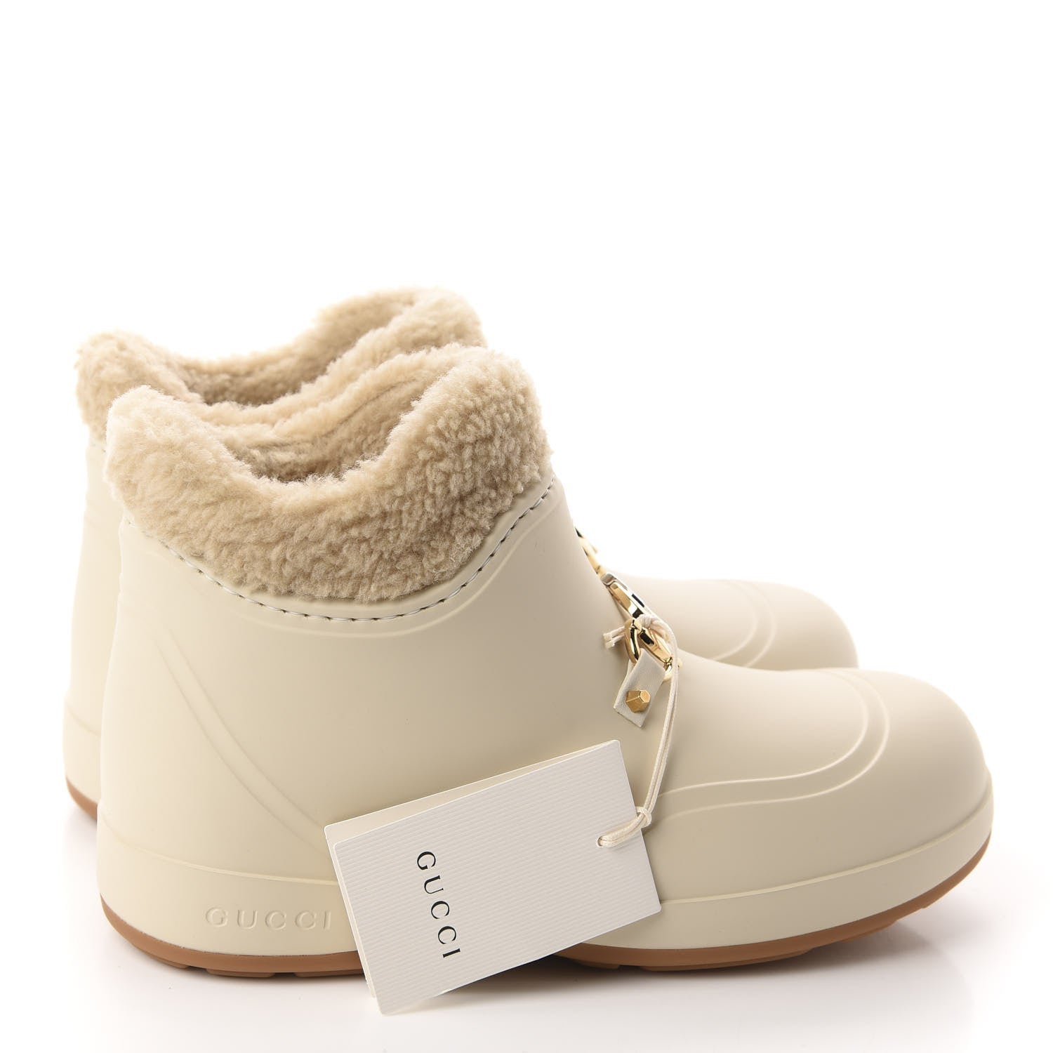 Gucci Rubber Wool Womens Crossy Ankle Boots 36 Mystic White Butterscotch 4 of 10