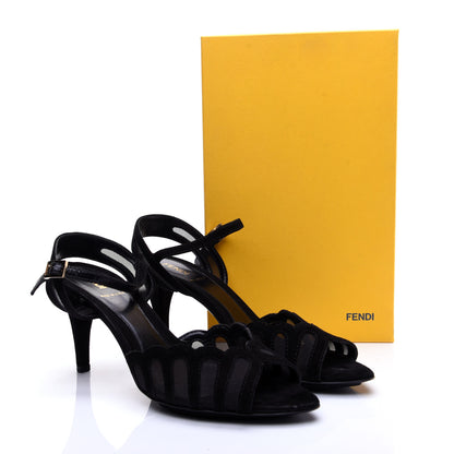 Fendi Suede Mesh Slingback Heel Sandals 39 Black 12 of 12
