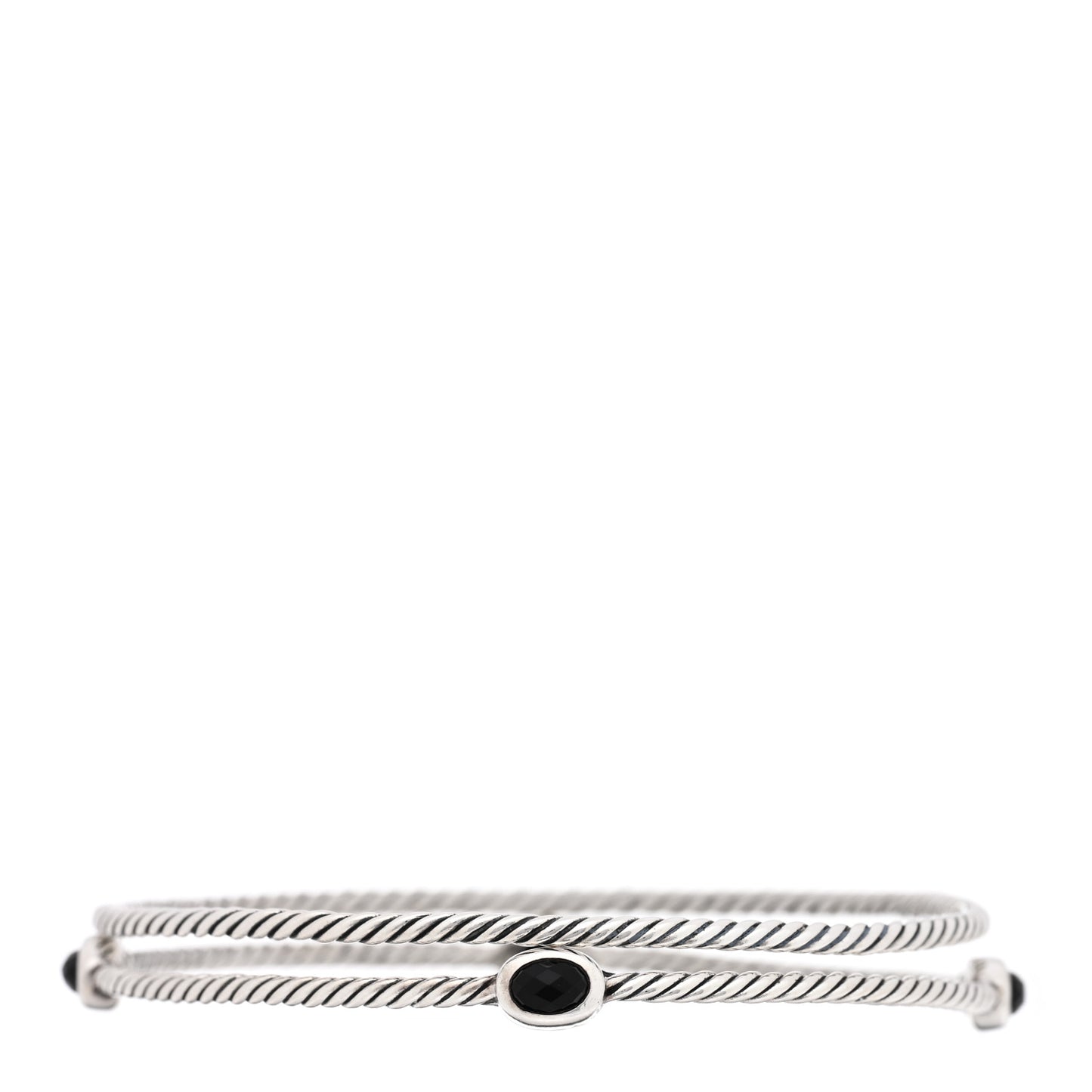 Sterling Silver Black Onyx Color Classics Bangle Bracelet Set of 2