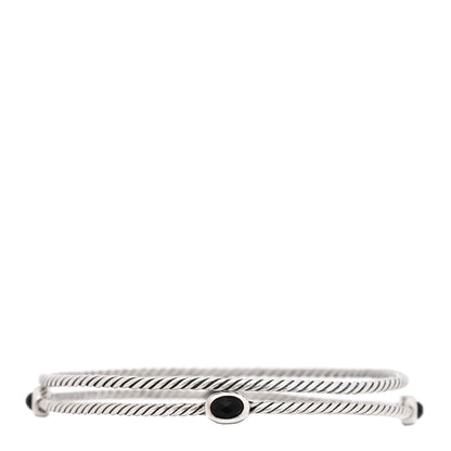 David Yurman Sterling Silver Black Onyx Color Classics Bangle Bracelet Set of 2 1 of 3