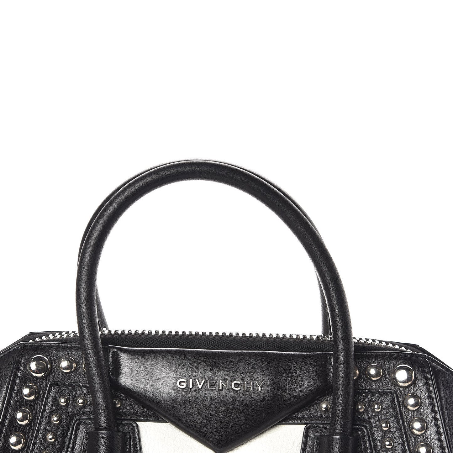 Calfskin Small Studded Bi-Color Antigona Black White