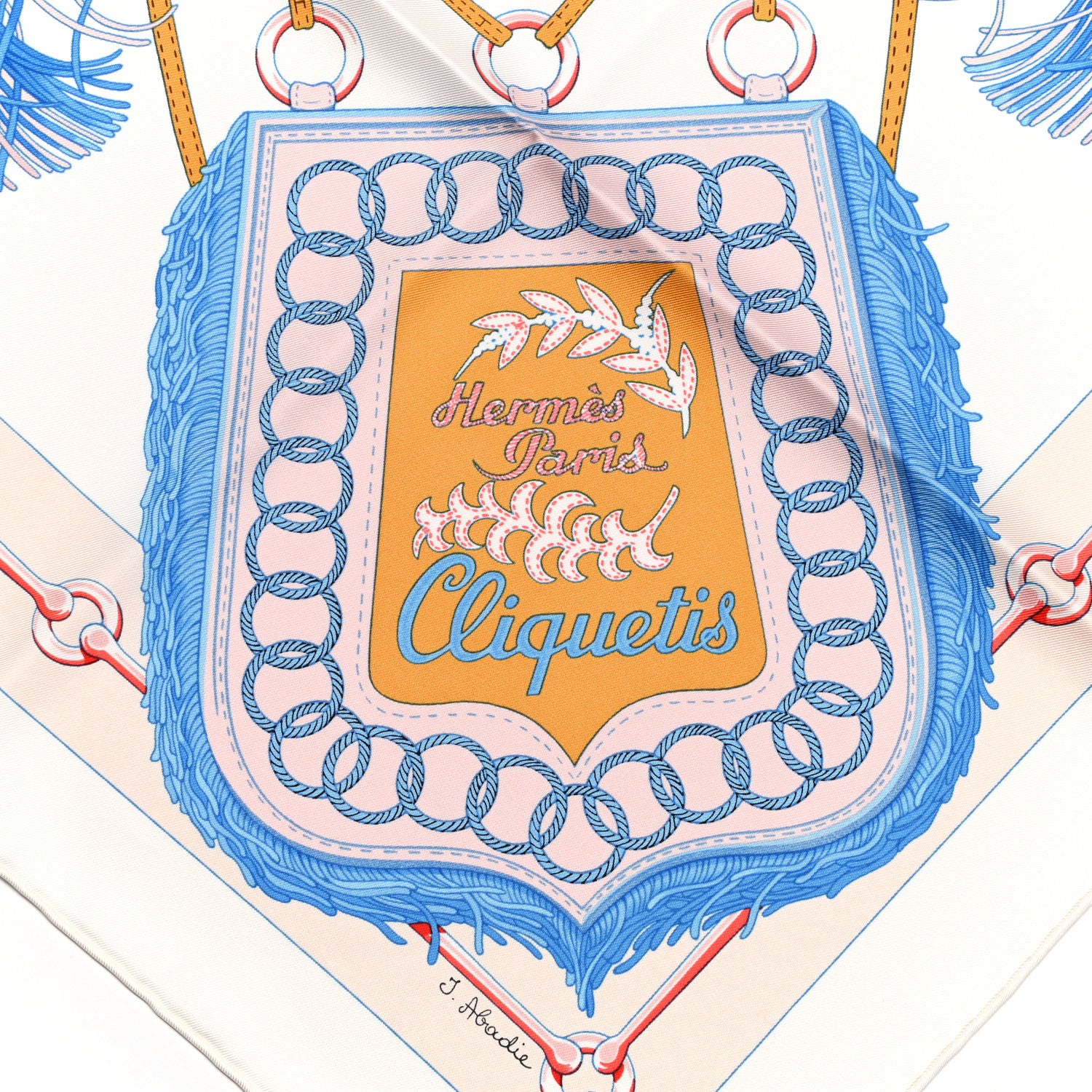 Hermes Silk Cliquetis Scarf 90 White Rose Poudre Bleu 2 of 5