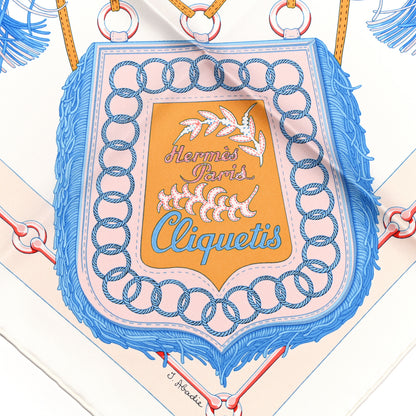 Hermes Silk Cliquetis Scarf 90 White Rose Poudre Bleu 2 of 5