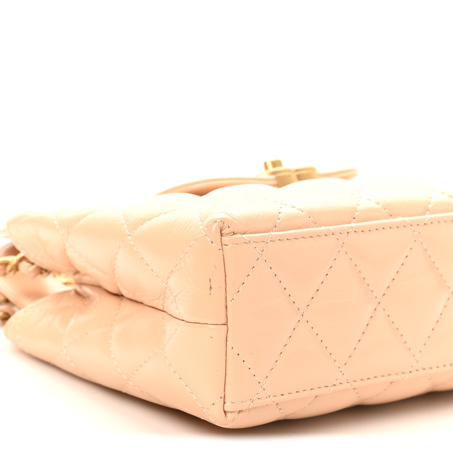 Shiny Aged Calfskin Quilted Nano Kelly Shopper Beige