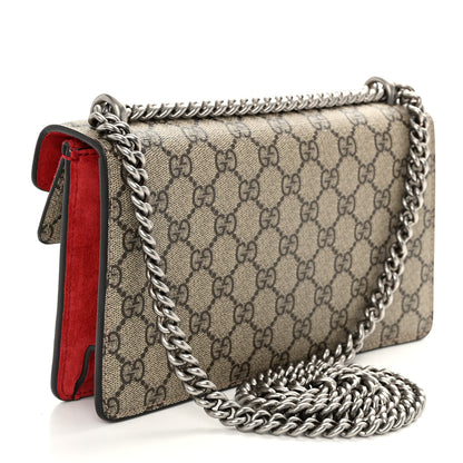 Gucci GG Supreme Monogram Suede Crystal Small Dionysus Shoulder Bag Beige Ebony Vulcanic Red 3 of 10