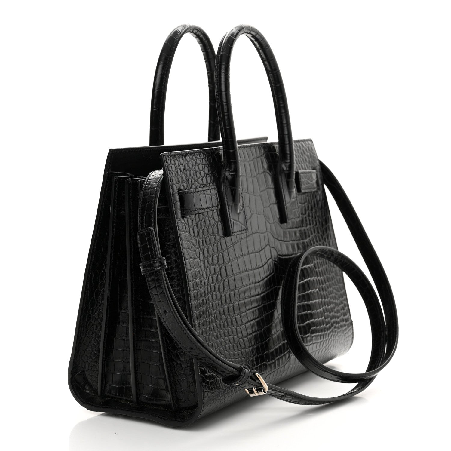 Saint Laurent Calfskin Crocodile Embossed Baby Sac De Jour Black 3 of 15