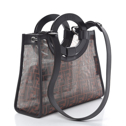 Fendi Mesh Vitello Century Cuoio FF 1974 Small Runaway Shopper Tote Marrone Black Ebano 4 of 12