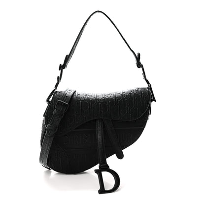 Christian Dior Calfskin Embossed Oblique Saddle Bag With Strap Black 1 of 10