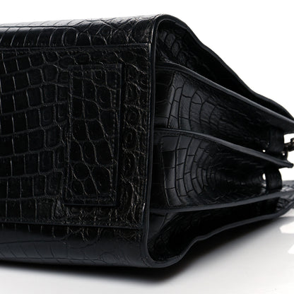 Saint Laurent Calfskin Crocodile Embossed Small Supple Sac de Jour Black 13 of 13