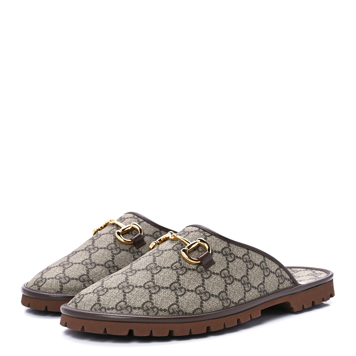 GG Supreme Monogram Granada Kid Mens Horsebit Lug Sole Mules 9 Beige Ebony New Acero