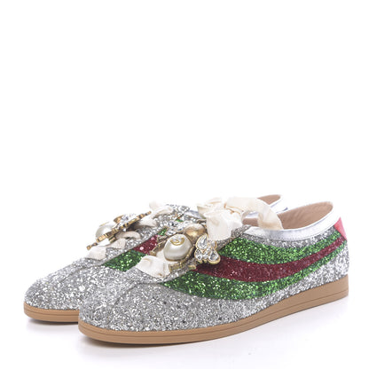 Gucci Glitter Fabric Web Falacer Sneakers 37 Silver 3 of 11