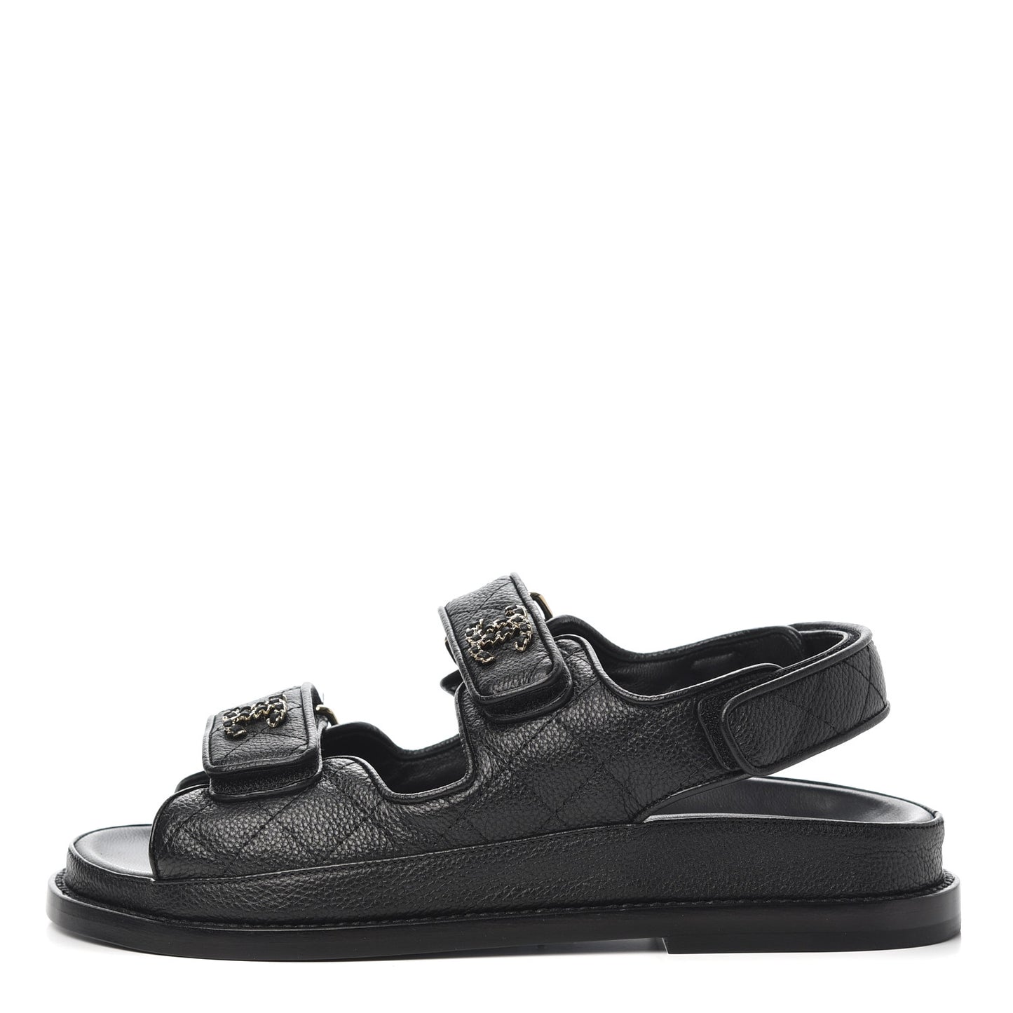 Grained Calfskin Velcro Dad Sandals 35 Black