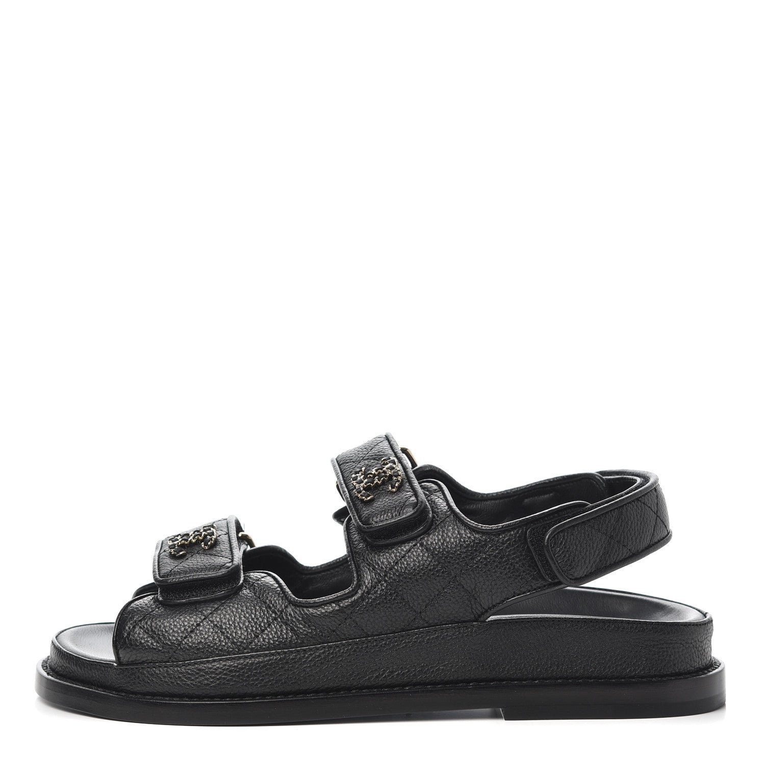 Chanel Grained Calfskin Velcro Dad Sandals 35 Black 1 of 11