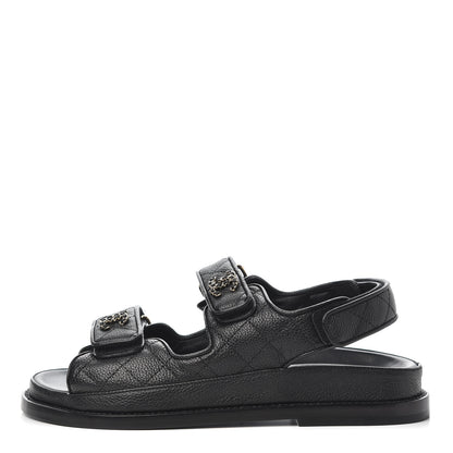 Chanel Grained Calfskin Velcro Dad Sandals 35 Black 1 of 11