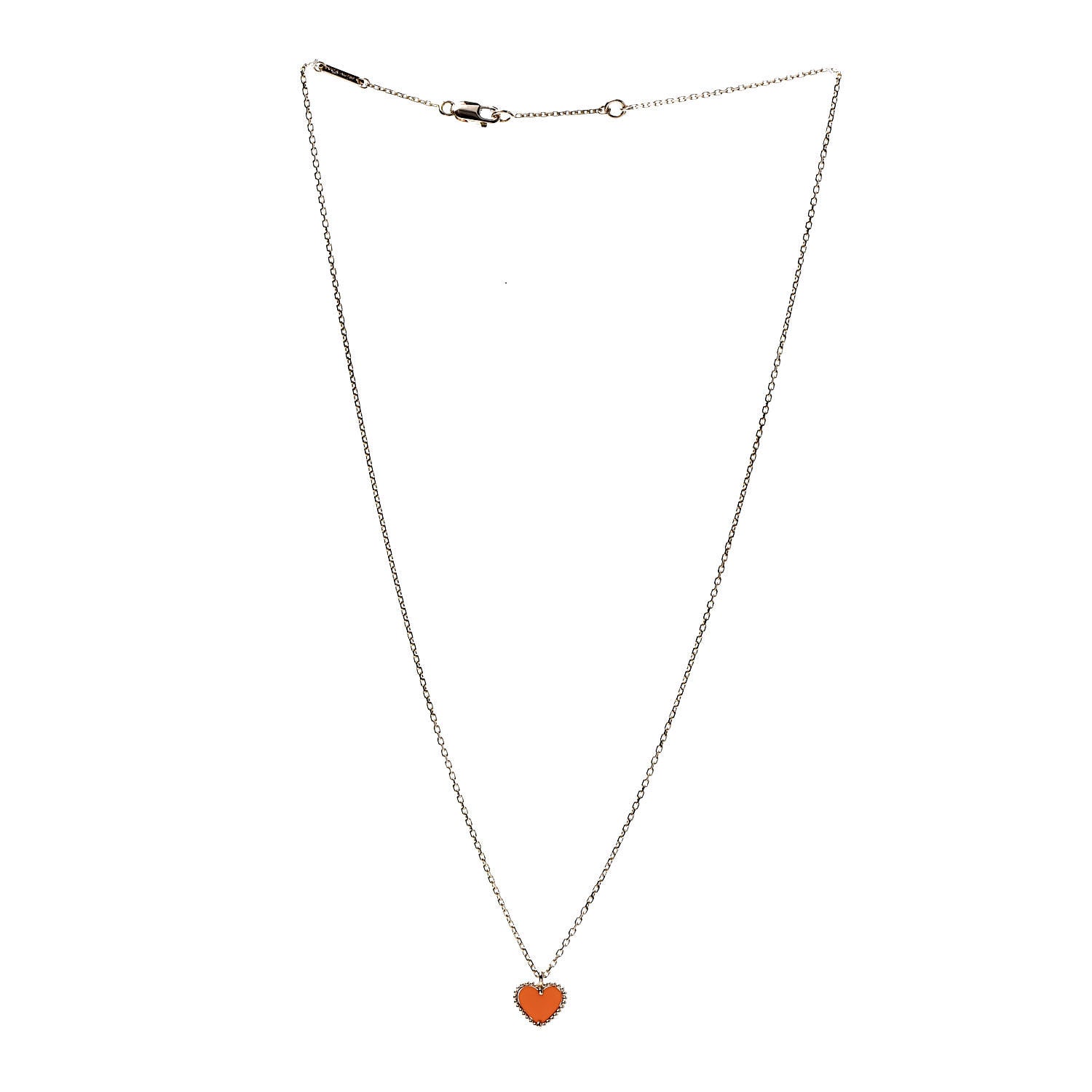 Van Cleef & Arpels 18K Rose Gold Carnelian Sweet Alhambra Heart Pendant Necklace 3 of 7