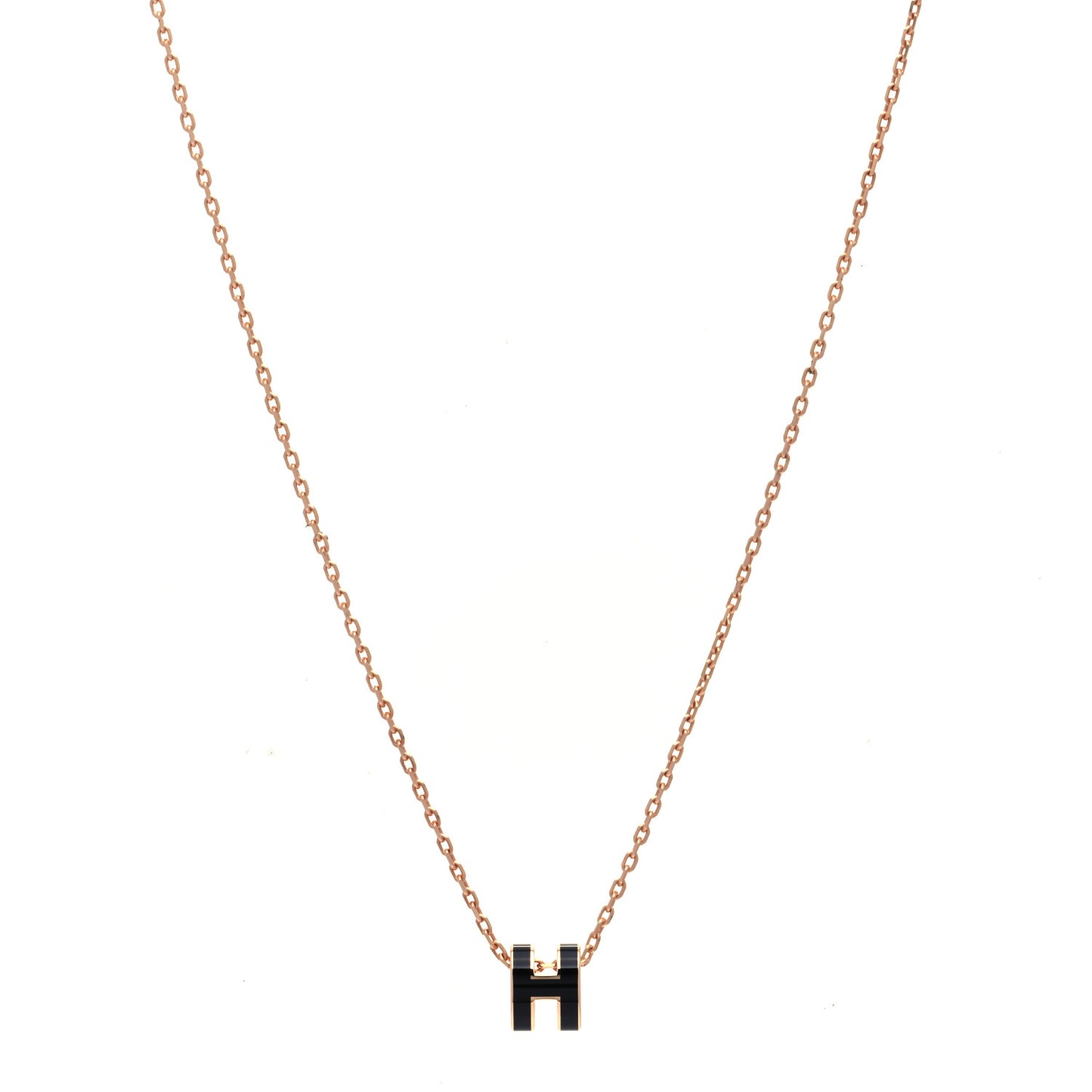 Lacquered Rose Gold Mini Pop H Pendant Necklace Black