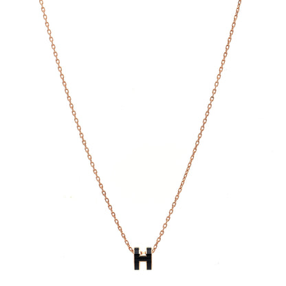 Hermes Lacquered Rose Gold Mini Pop H Pendant Necklace Black 3 of 6