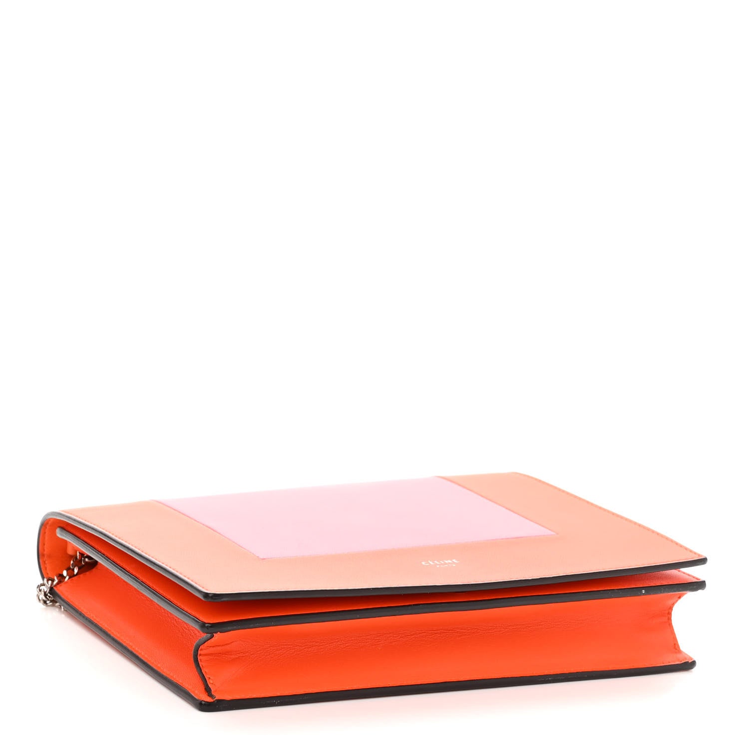 Celine Smooth Lambskin Frame Evening Chain Clutch Steel Orange Flamingo 4 of 9