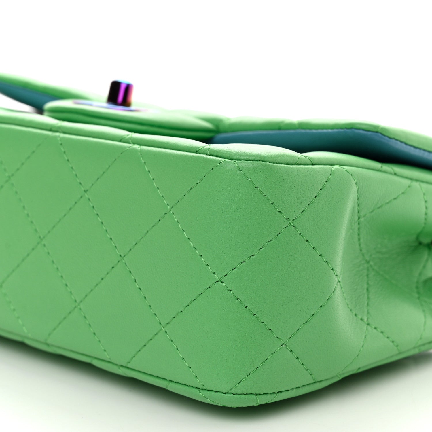 Chanel Lambskin Quilted Mini Rectangular Flap Green Blue 10 of 11