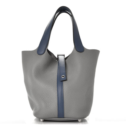 Hermes Taurillon Clemence Picotin Lock 18 PM Gris Mouette Bleu Agate 1 of 7