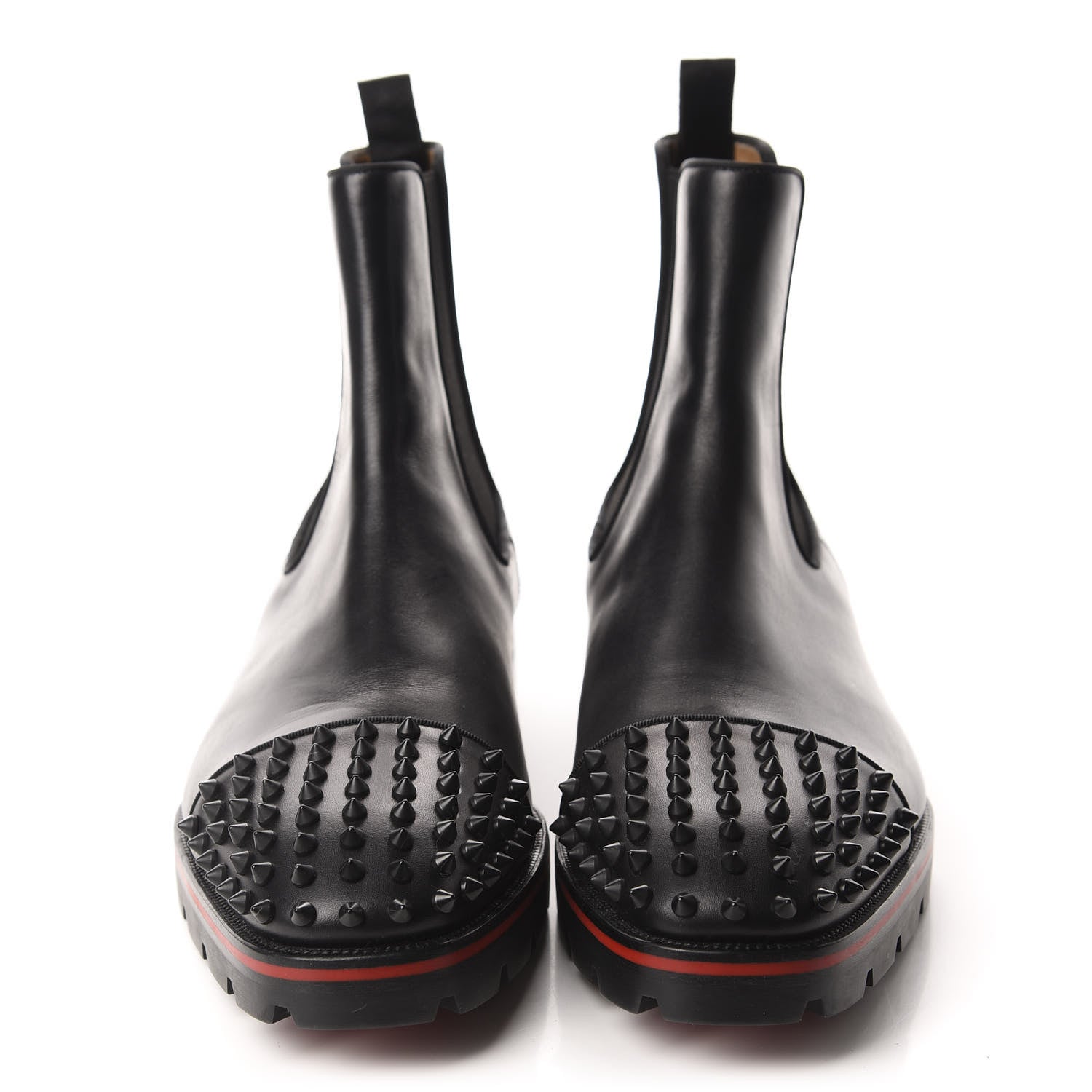 Christian Louboutin Calfskin Mens Melon Spikes Flat Chelsea Boots 46 Black 2 of 8