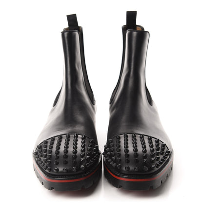 Christian Louboutin Calfskin Mens Melon Spikes Flat Chelsea Boots 46 Black 2 of 8