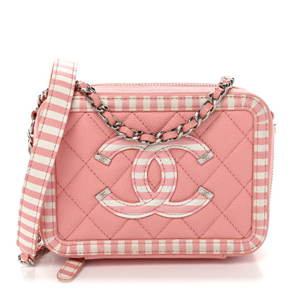 Chanel Caviar Quilted Striped CC Filigree Clutch With Chain Pink White 1 of 10