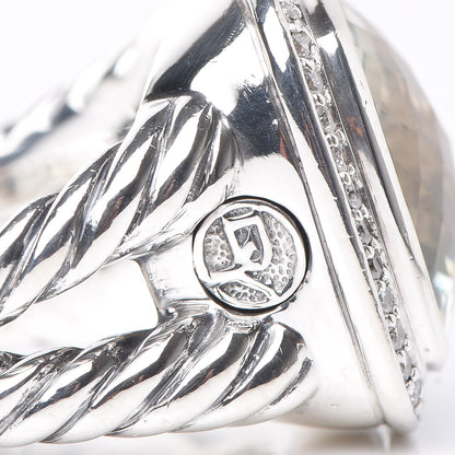 David Yurman Sterling Silver Diamond Prasiolite 14mm Albion Ring 50 5.25 6 of 7