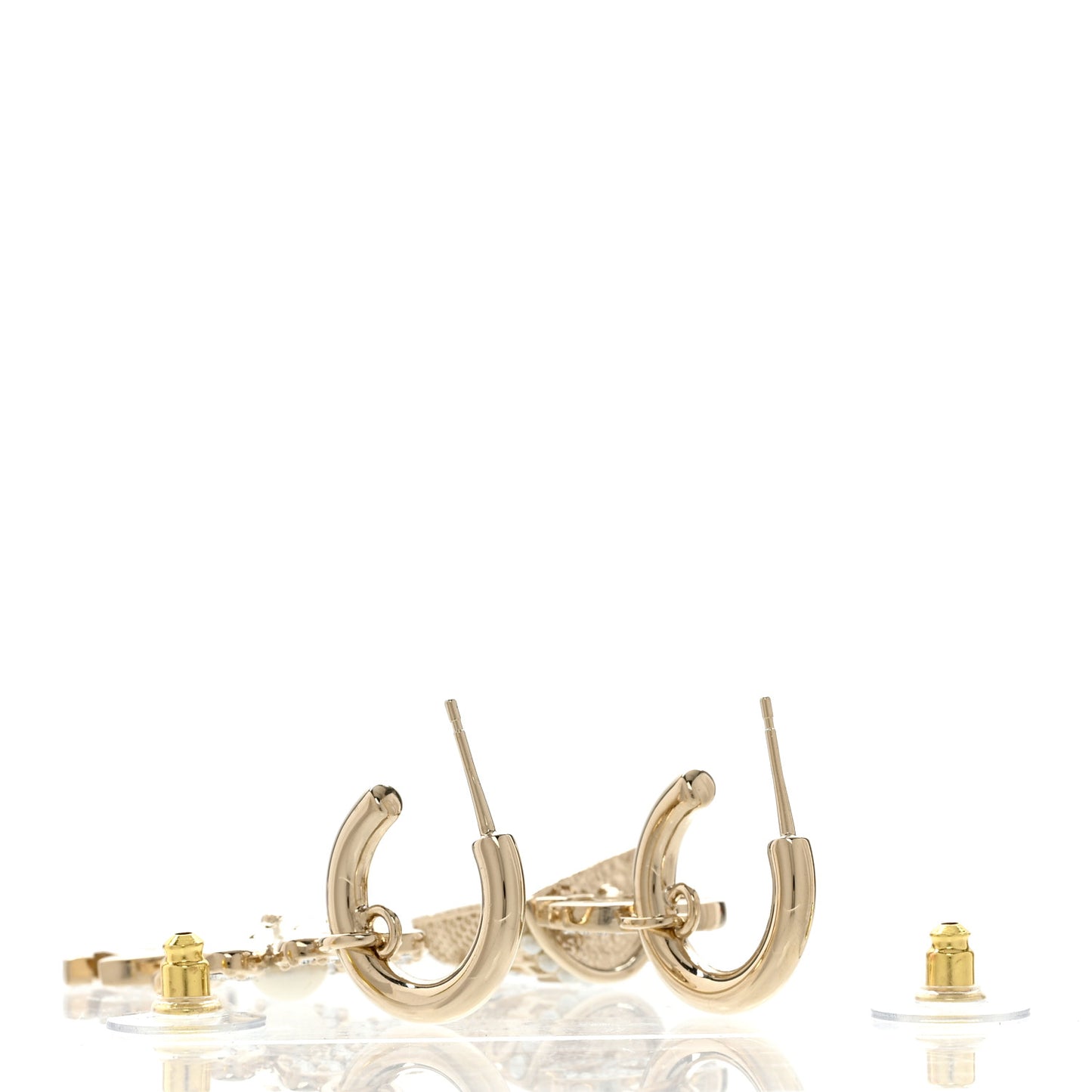 Crystal Pearl CC Logo Flower Dangle Earrings Gold