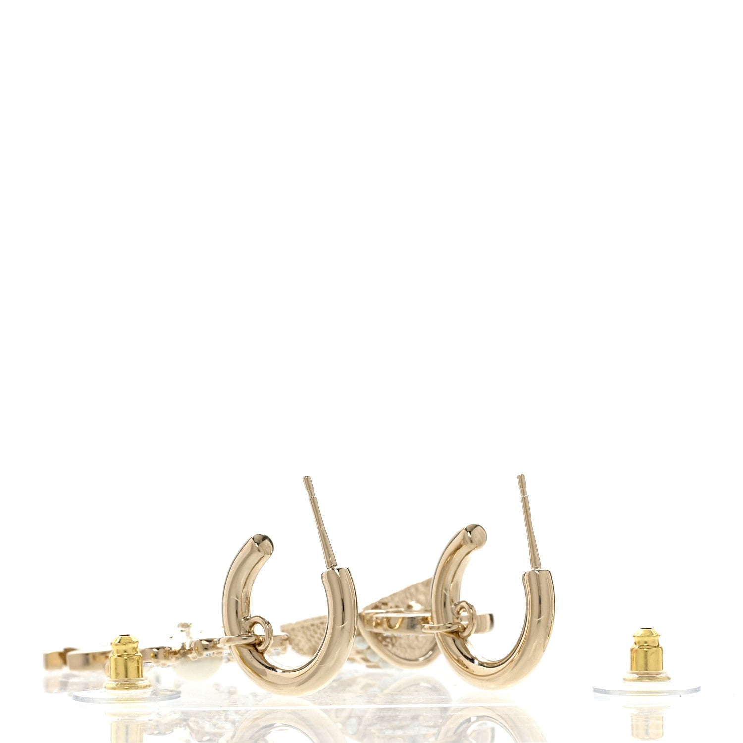 Chanel Crystal Pearl CC Logo Flower Dangle Earrings Gold 3 of 5