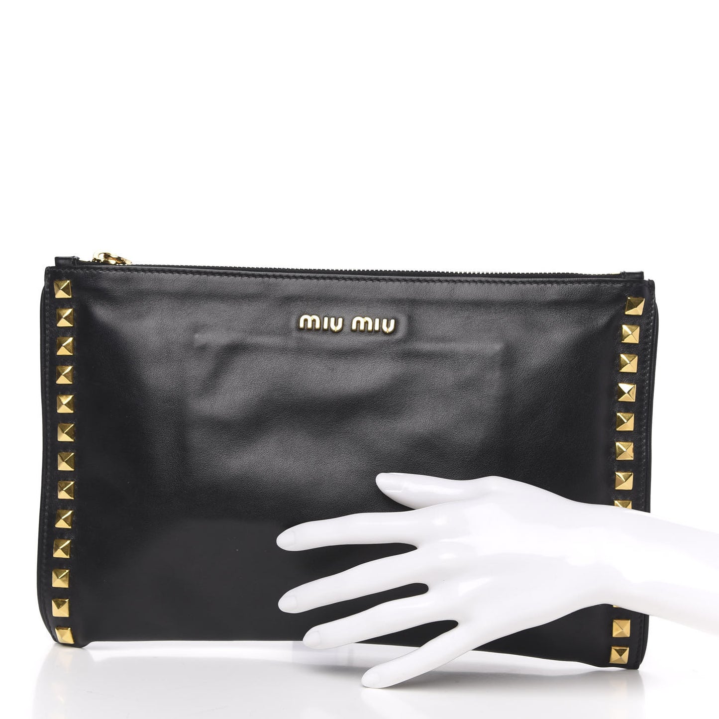 Soft Calf Studded Zip Pouch Black