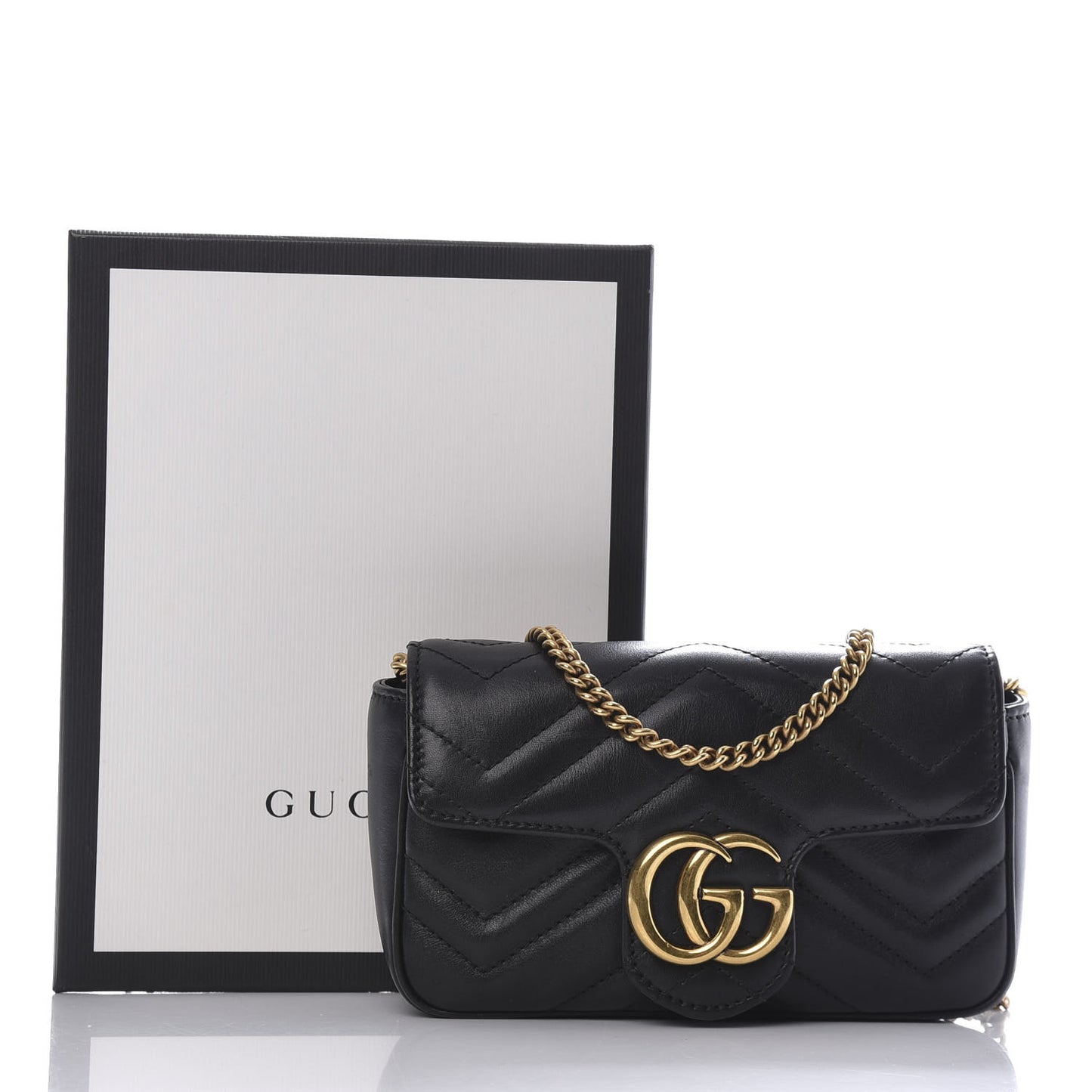 Calfskin Matelasse Super Mini GG Marmont Shoulder Bag Black