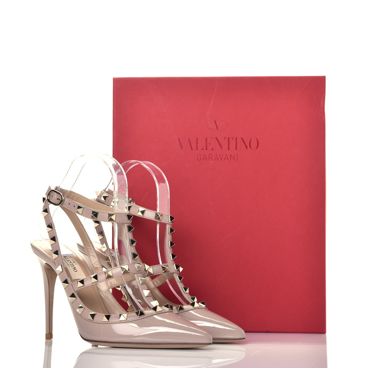 Valentino Garavani Patent Rockstud Ankle Strap Pumps 37.5 Poudre 8 of 8