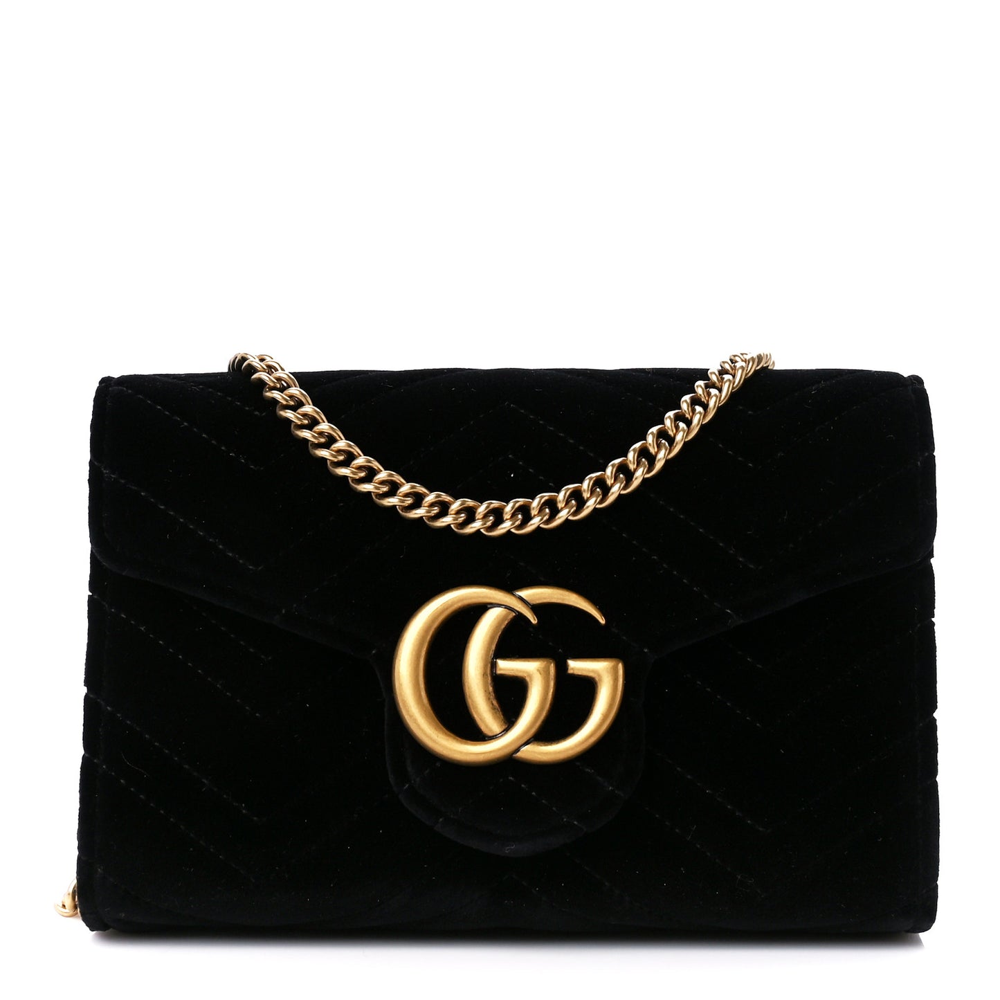 Velvet Matelasse GG Marmont Chain Wallet Black