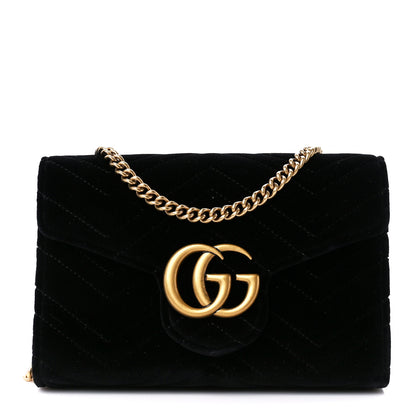 Gucci Velvet Matelasse GG Marmont Chain Wallet Black 1 of 11