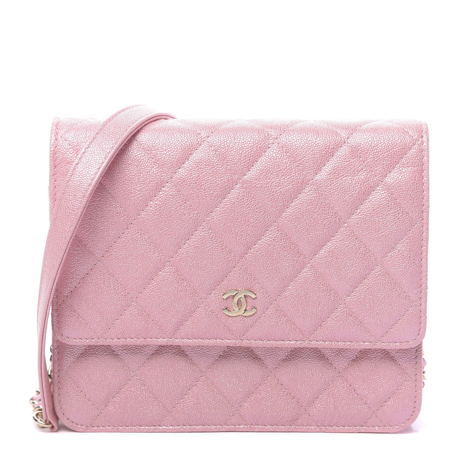 Chanel Iridescent Caviar Quilted Square Wallet On Chain WOC Rose Pink 1 of 12