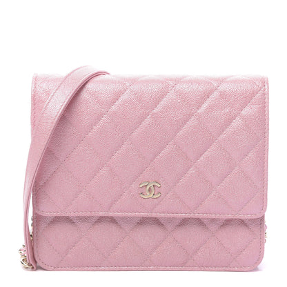 Chanel Iridescent Caviar Quilted Square Wallet On Chain WOC Rose Pink 1 of 12
