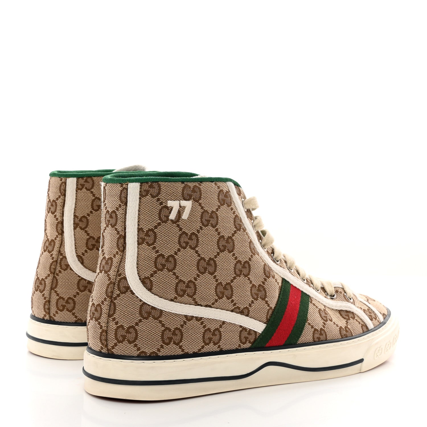 Gucci GG Monogram Web Mens 1977 Tennis High Top Sneakers 9.5 Beige Ebony Mystic White 4 of 14